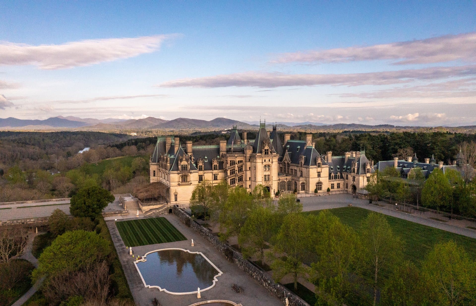 Flower blooms aerial at Biltmore Asheville NC