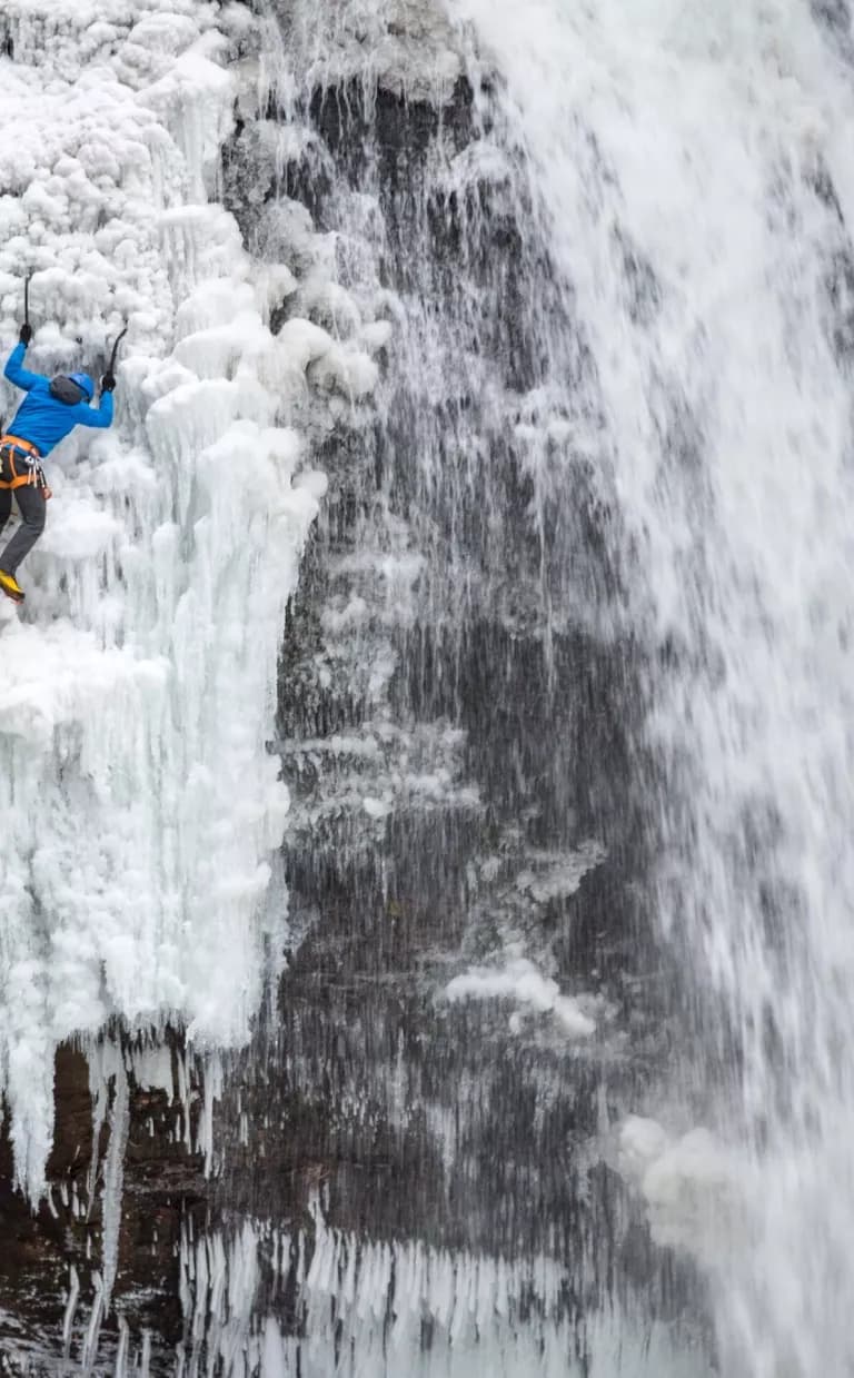 Ice climbing on Looking Glass Falls