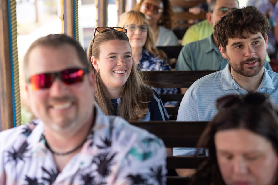 Smiling passengers on LaZoom's Hey Asheville tour Smiling passengers on LaZoom's Hey Asheville tour